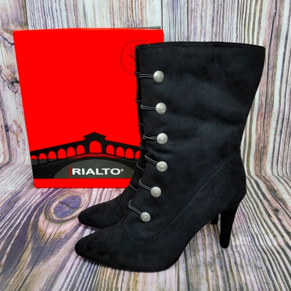 RIALTO Chung Black Vintage Victorian Style Mid Calf Boots New Size 10M